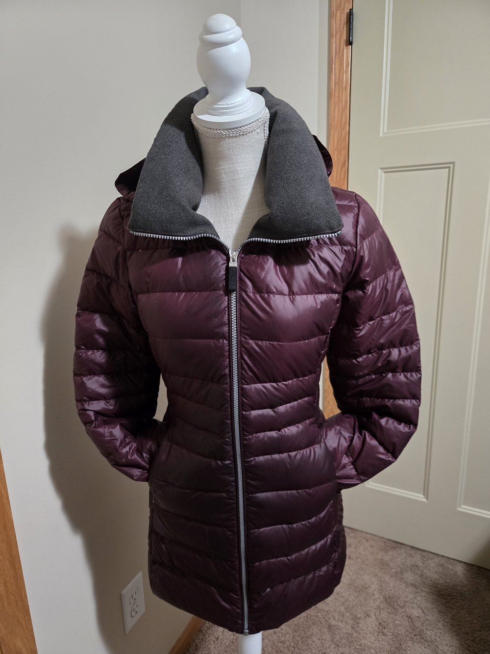 Women's Quilted Packable Puffer Coat - Deep Plum